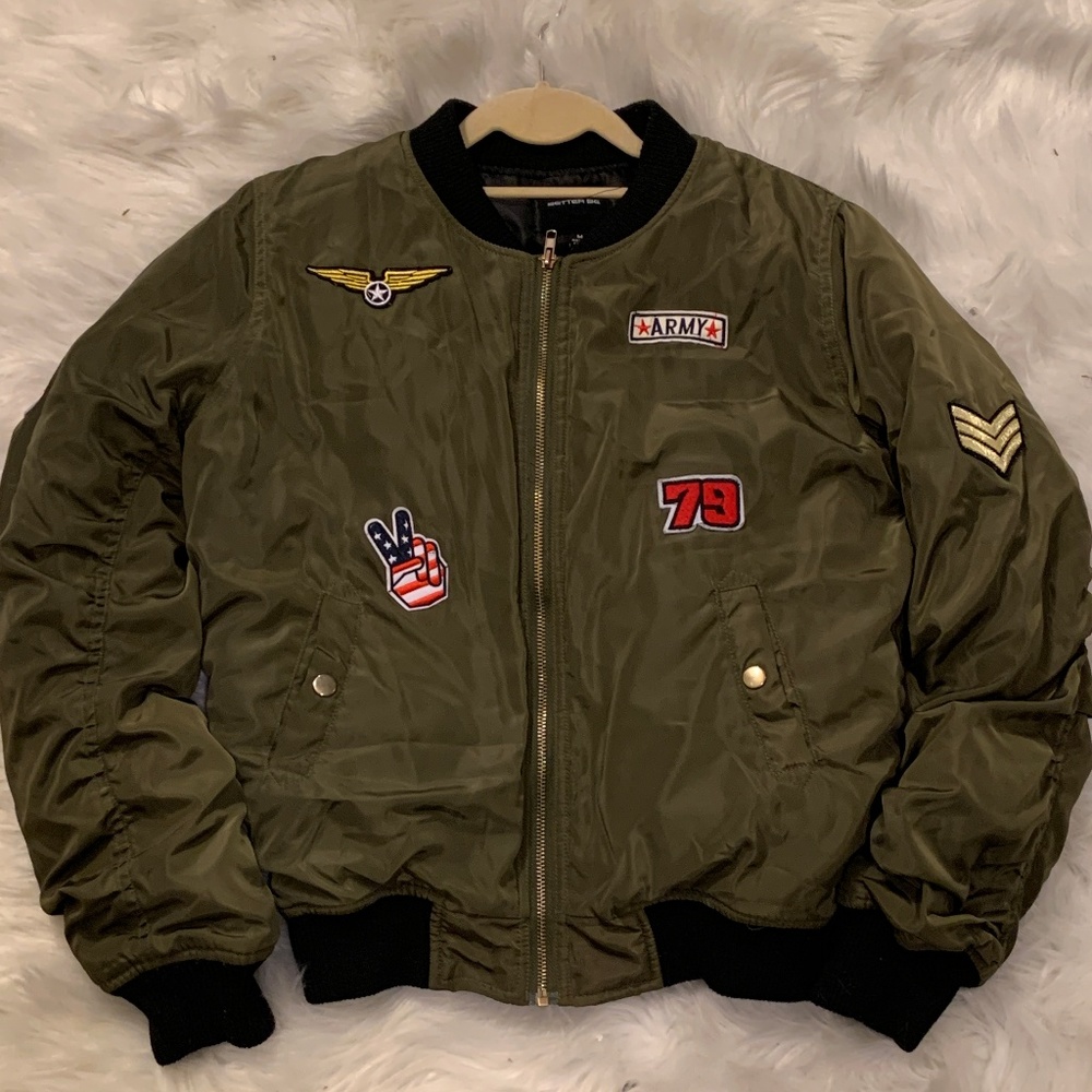 Army Green Bomber Jacket with Special Patches